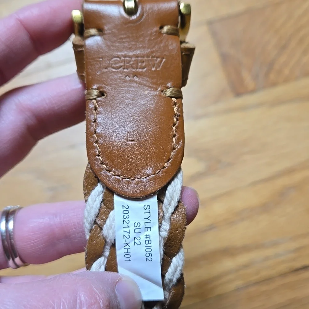 J Crew Factory braided leather rope brass buckle belt, sz L